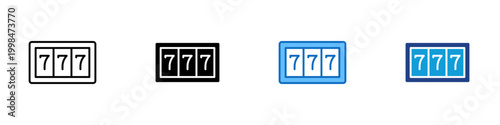 Slot Machine Multiple Style Icon Design Vector - Slot display with triple sevens representing jackpot win, gambling machine, and casino reward