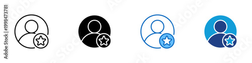 User Rating Multiple Style Icon Design Vector - User profile with star badge representing user rating, reputation score, and trust evaluation