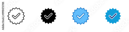 Verified Badge Multiple Style Icon Design Vector - Badge with checkmark representing approval status, verified account, and trusted certification
