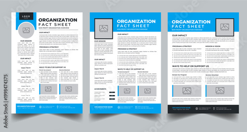 Nonprofit Organization Fact Sheet, Organization Fact Sheet for Business Concept Layout With Three Page & Color Design Step