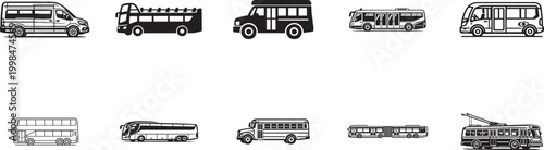 City travel and school bus line icon set editable outline vector for transport and mobility design.