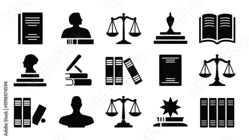 Simple constitution memorial silhouette icons for law and justice concepts