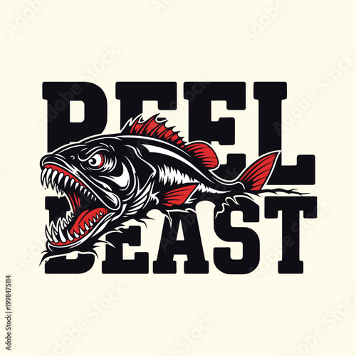 A powerful graphic logo shows an aggressive fish with prominent "REEL BEAST" text. design