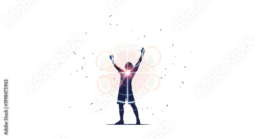 Person celebrating with arms raised in colorful confetti