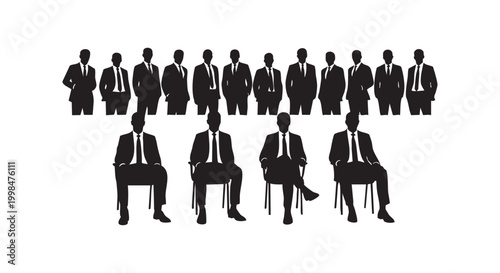 Set of professional business people silhouettes collection standing and sitting poses vector illustration work set.