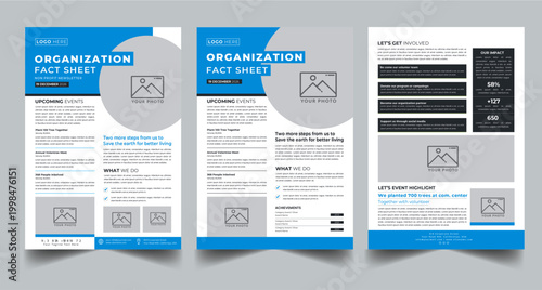 Nonprofit Organization Fact Sheet, Organization Fact Sheet for Business Concept Layout With Three Page & Color Design Step