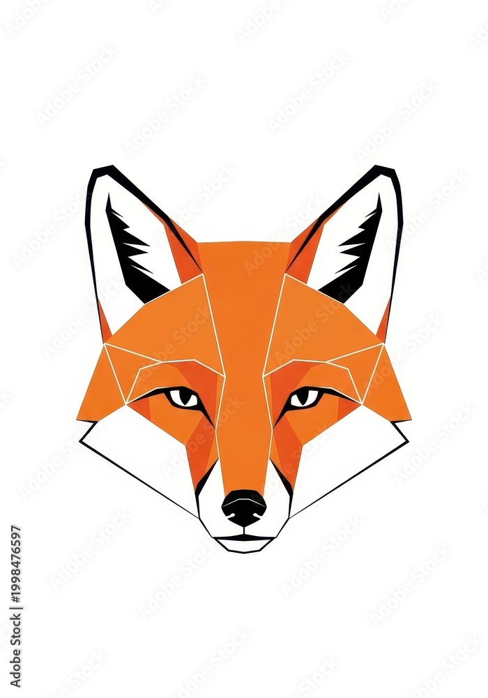 Fototapeta premium Geometric head of a red fox is illustrated in a minimalist style against a white background.