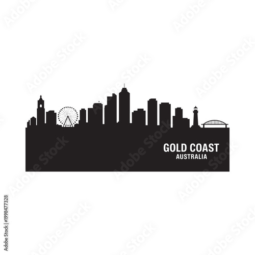 gold coast skyline silhouette on white background