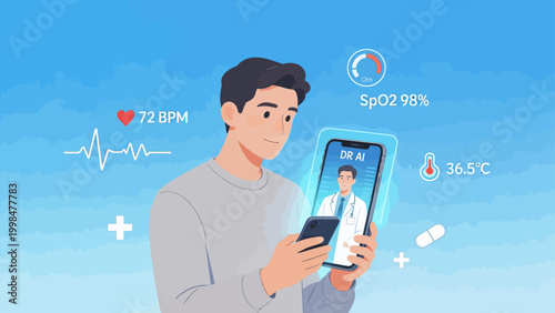 Man using smartphone for health monitoring