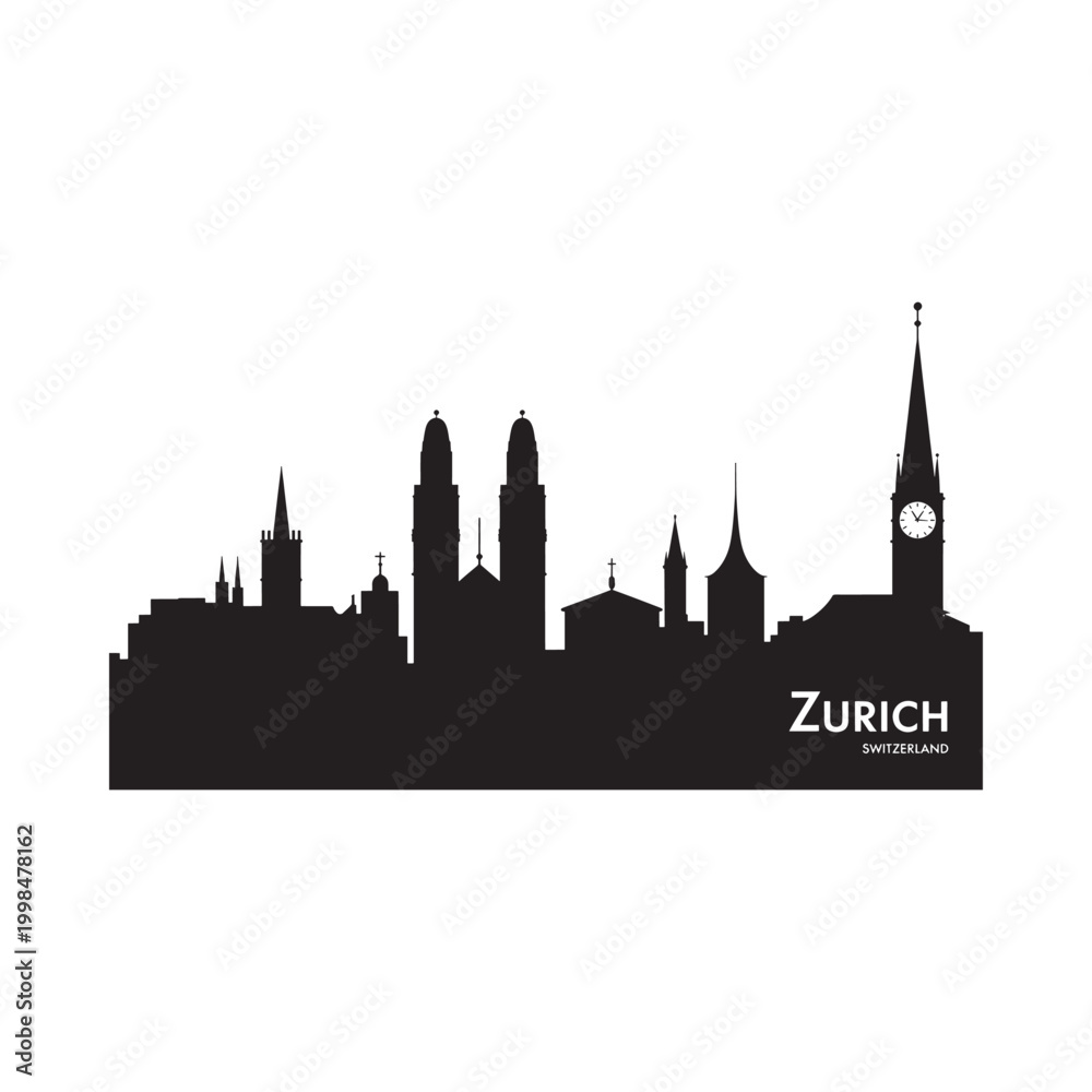 Fototapeta premium zurich skyline silhouette on white background high quality