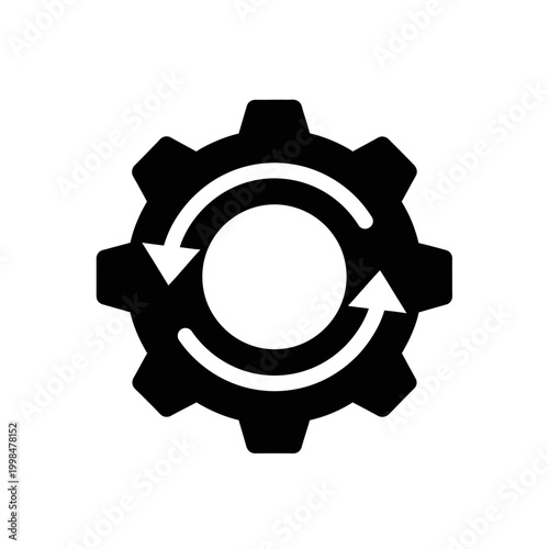 Gear with arrows showing a circular process of repetition and update.