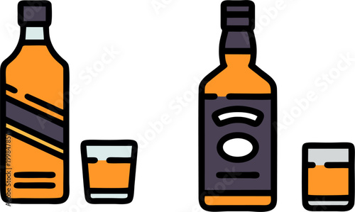 Whiskey Bottle Glass Drink Illustration Set