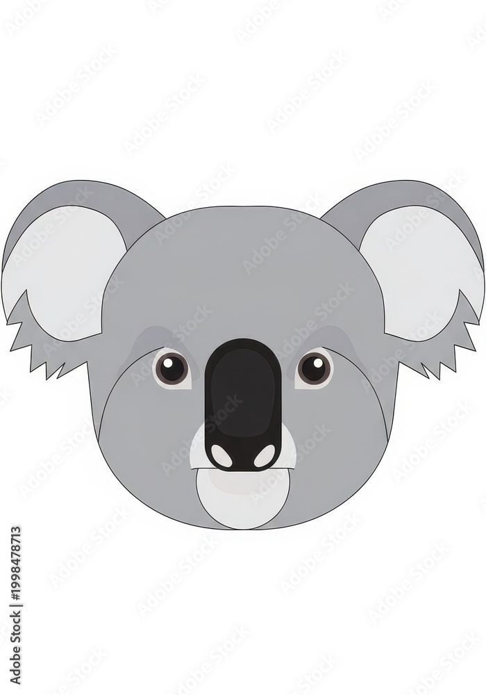 Fototapeta premium Stylized koala head is centered against a clean white background.