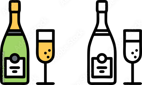 Champagne Bottle and Glass Celebration Drink Icon
