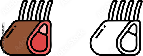 Raw Meat Steak Food Ingredient Icon in Flat and Outline Style
