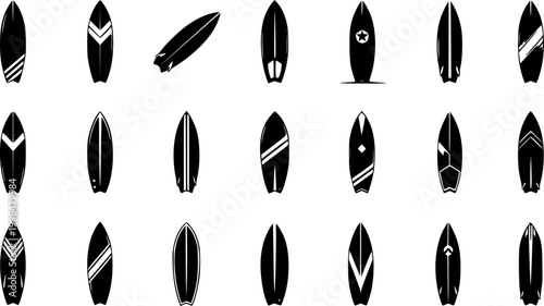 Surfboard icon silhouette, surfboard symbol