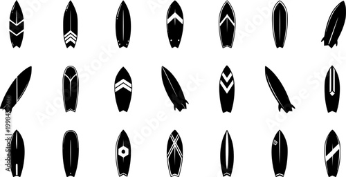 Surfboard icon silhouette, surfboard symbol