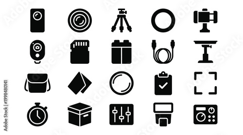 Black Icons of Photography and Video Production Equipment