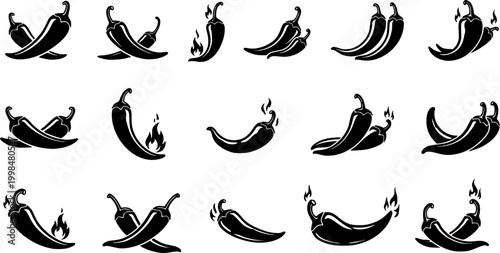 Hot chili paper icon set vector on white background. hot pepper, paprika vector illustraion