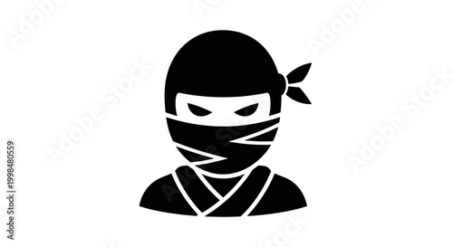 Minimalist black silhouette icon of a ninja character.