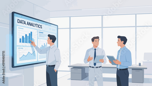 Businessmen discussing data analytics