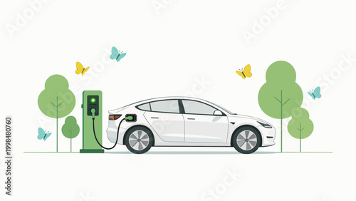 Electric car charging in nature