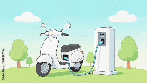 Electric scooter charging in park