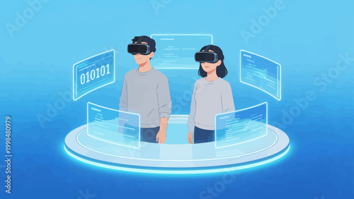 Two people using VR headsets
