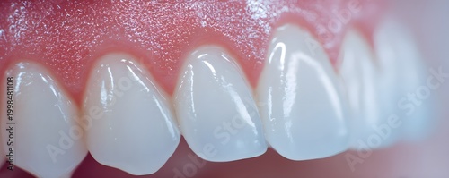 A close-up view of healthy, white teeth showcasing excellent dental hygiene. The shiny enamel highlights the importance of oral care and maintaining a bright smile.