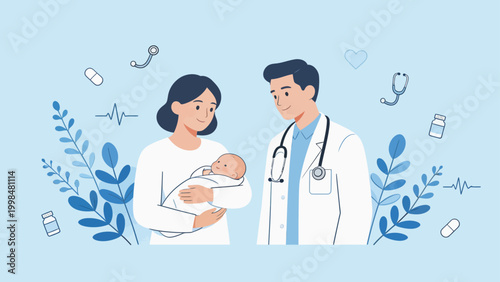 doctor with mother and baby