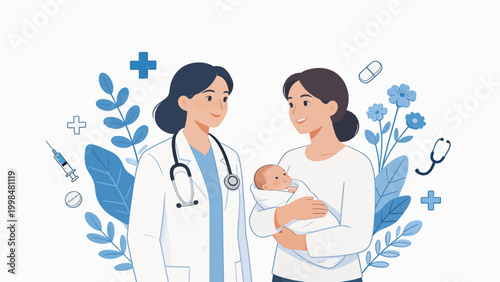 Doctor with mother and baby