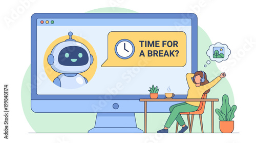 Robot suggests break to tired office worker