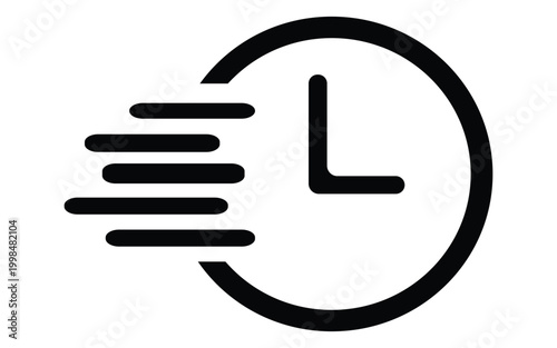 Fast clock icon with motion lines representing time speed deadline urgency and efficiency concept