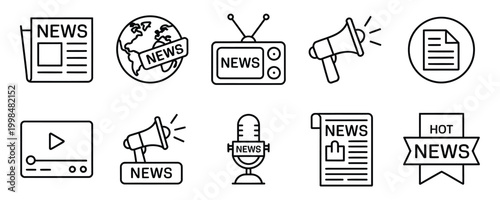 News icons set including media and broadcasting symbols
