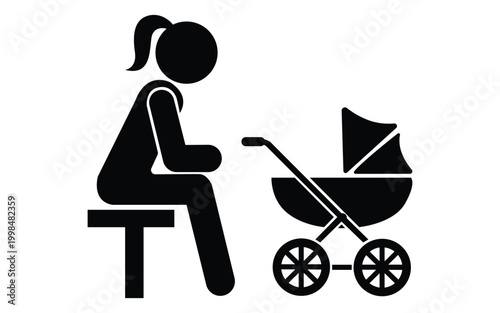 Mother with baby stroller silhouette representing parenting childcare walking outdoor lifestyle concept
