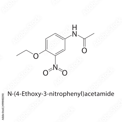 N-(4-Ethoxy-3-nitrophenyl)acetamide skeletal structure. amide compound schematic illustration. Simple diagram, chemical formula.
