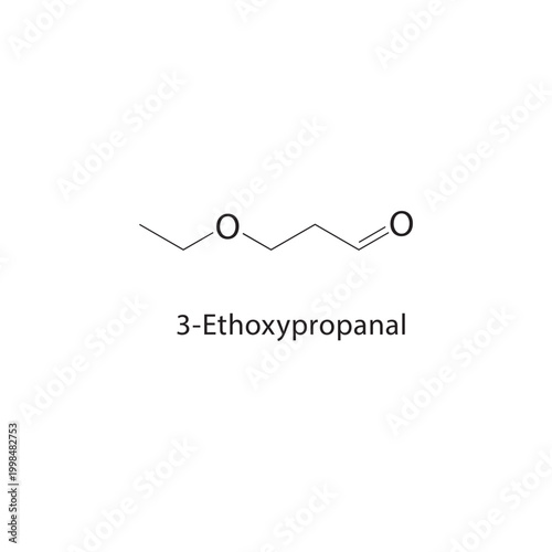3-Ethoxypropanal skeletal structure. aldehyde compound schematic illustration. Simple diagram, chemical formula.
