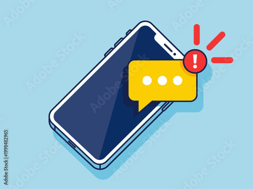 Foto Smartphone with Message Notification Alert Icon - Flat Vector Illustration of Mo
