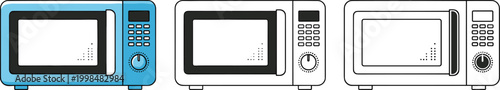 Microwave oven illustration set featuring modern kitchen appliance variations cooking heating device and household equipment vector design
