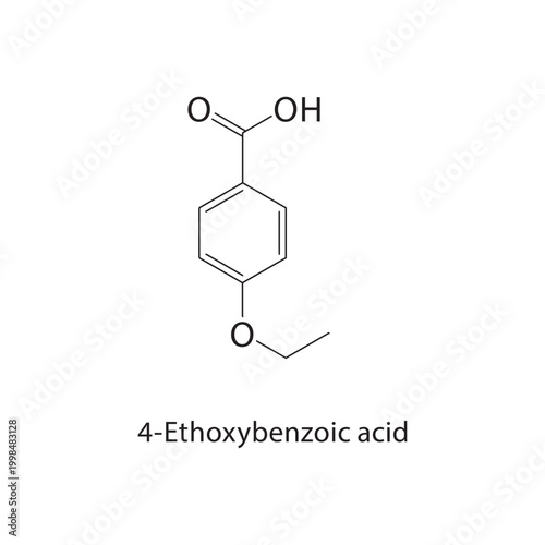 4-Ethoxybenzoic acid skeletal structure. carboxylic acid compound schematic illustration. Simple diagram, chemical formula.