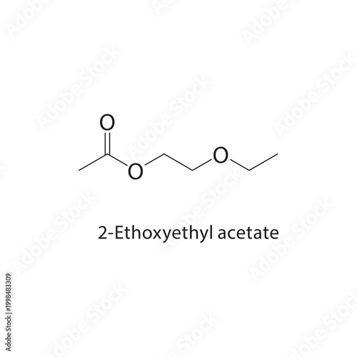 2-Ethoxyethyl acetate skeletal structure. ester compound schematic illustration. Simple diagram, chemical formula.