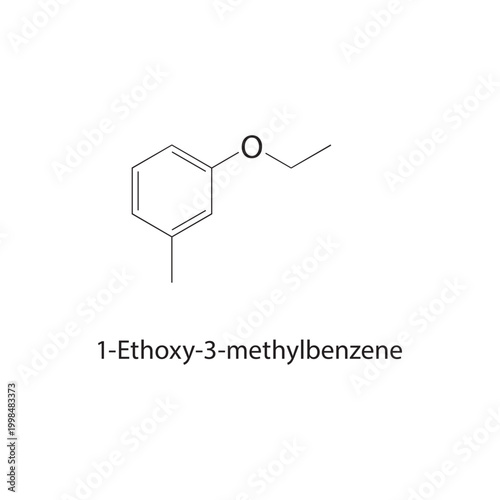1-Ethoxy-3-methylbenzene skeletal structure. ether compound schematic illustration. Simple diagram, chemical formula.
