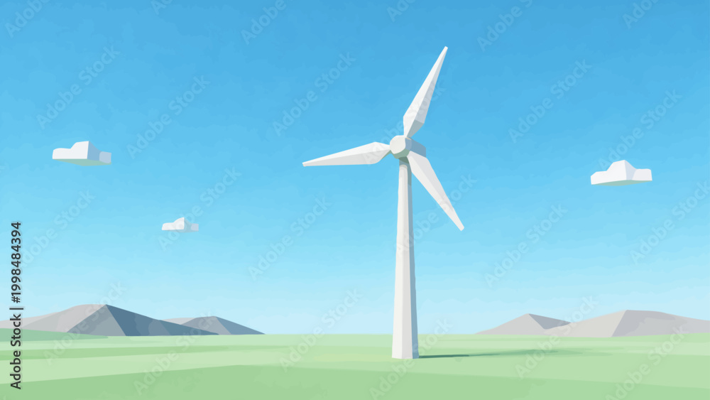 Obraz premium Wind turbine in a low poly landscape