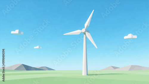 Wind turbine in a low poly landscape