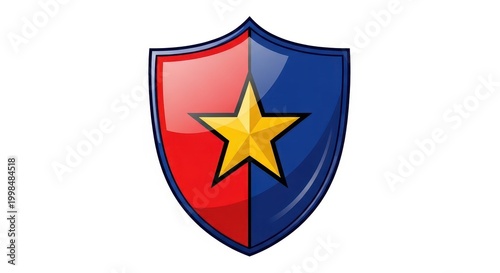 Free Download Glossy shield with a yellow star features a split red and blue background. - GFXLoad