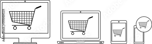 Internet Shopping Vector Illustration. E-commerce or Online Shopping Concept icons image on an isolated transparent background. Online shop transparency logo concept