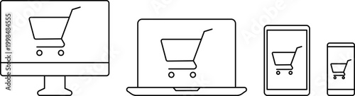 Internet Shopping Vector Illustration. E-commerce or Online Shopping Concept icons image on an isolated transparent background. Online shop transparency logo concept