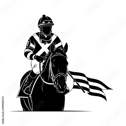 Racing horse, jockey riding, black and white vector, equestrian sports, horse racing isolated on White Background vector eps silhouette