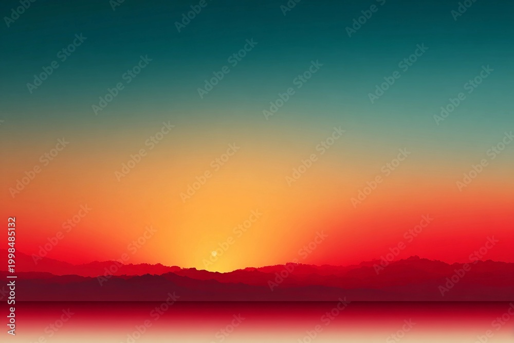 Fototapeta premium Vibrant Sunset Paints the Sky in an Explosion of Colors Over Distant Mountains Generative AI