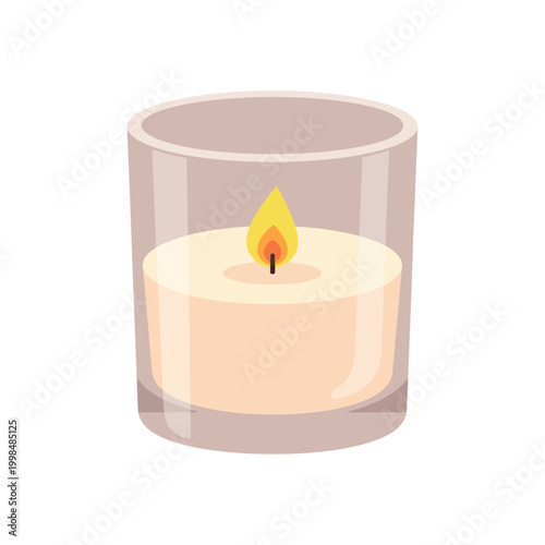 Scented Candle in Glass Jar with Burning Flame